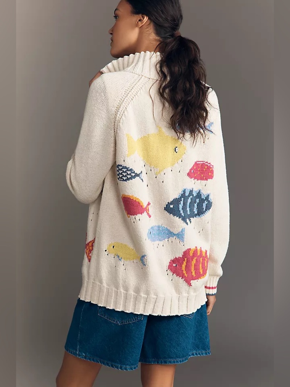 ANTHROPOLOGIE Pilcro Fish Icon Zip-Up Sweater Size Small